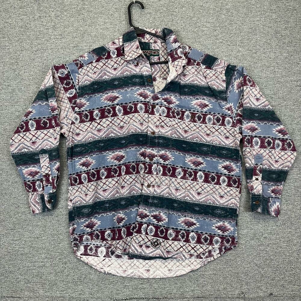 Jansport Shirt Button Down 80s 90s‎ Aztec Western Funky Western Mens L Cowboy